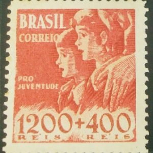 Selo postal do Brasil de 1939 Pró-juventude 1200+400