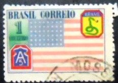 Selo postal do Brasil de 1945 Bandeira Americana U