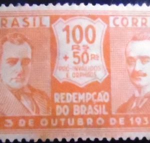 Selo postal do Brasil de 1931 Getúlio Vargas e João Pessoa 100+50