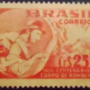 Selo postal do Brasil de 1956 Corpo de Bombeiros Palha