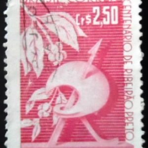 Selo postal do Brasil de 1957 Ribeirão Preto U