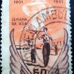 Selo postal do Brasil de 1951 Santos Dumont