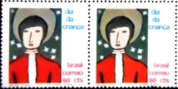 Par de selos postais do Brasil de 1971 Desenho Tereza Andréa Prata Ferreira M PR