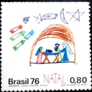 Selo postal do Brasil de 1976 Manjedoura M