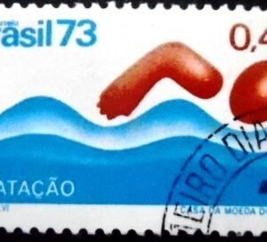 Selo postal do Brasil de 1973 Natação M1D
