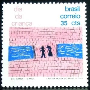 Selo postal do Brasil de 1971 Desenho Marisa da Silva Chaves