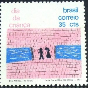 Selo postal do Brasil de 1971 Desenho Marisa da Silva Chaves