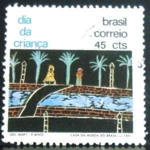 Selo postal do Brasil de 1971 Desenho Mary Rosa e Silva