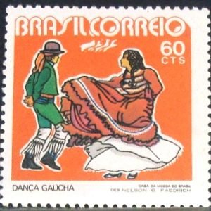 Selo postal do Brasil de 1972 Dança Gaúcha