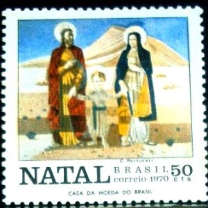 Selo postal do Brasil de 1970 A Sagrada Família