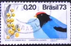 Selo postal do Brasil de 1973 Acácia e Tangará - C 781 U