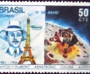 Selo postal do Brasil de 1969 Homem na Lua