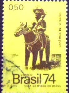 Selo postal do Brasil de 1974 Cerâmica de Vitalino - C 862 U