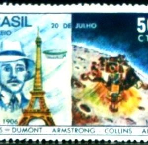 Selo postal do Brasil de 1969 Homem na Lua