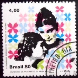Selo postal do Brasil de 1980 Helen Keller M1D