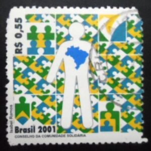Selo postal do Brasil de 2001 Homem e Mapa U