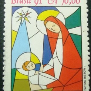 Selo postal do Brasil de 1991 Jesus e Nossa Senhora