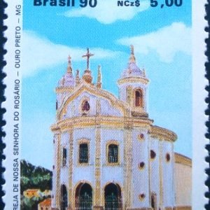 Selo postal do Brasil de 1990 Igreja N.S.Rosário