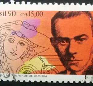 Selo postal do Brasil de 1990 Guilherme de Almeida
