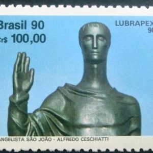 Selo postal do Brasil de 1990 São João Evangelista de Alfredo Ceschiatti N