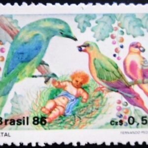Selo postal do Brasil de 1986 Pássaros e Jesus M