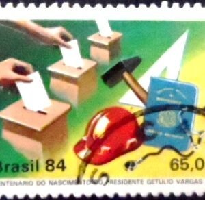 Imagem similar à do selo postal do Brasil de 1984 Urna Eleitoral U