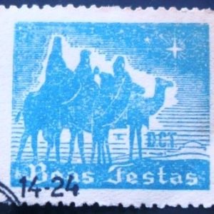 Selo Fecho de 1946 Boas Festas Azul