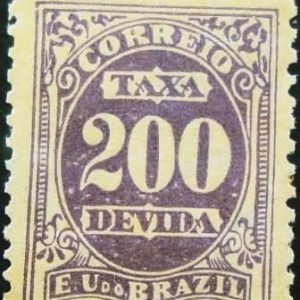 Selo postal do Brasil de 1893 Tipo Cifra Novo Modelo 200 - X 22 N