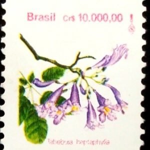 Selo postal do Brasil de 1992 Ipê roxo M