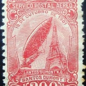 Selo Correio Aéreo do Brasil de 1933 Dirigível e Torre Eiffel