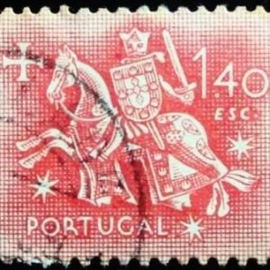 Selo postal de Portugal de1953 King Diniz 1$40 U