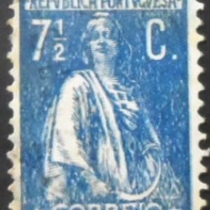 Selo postal de Portugal de 1917 Ceres 7½ c