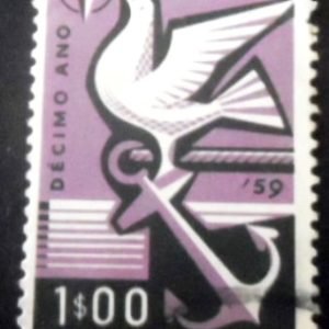 Selo postal de Portugal de 1960 Peace dove on anchor 1$ - 846 U