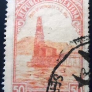 Selo postal da Argentina de 1948 Oil well U sev