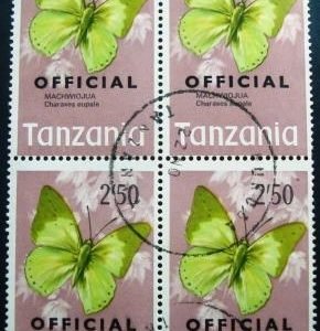 Quadra de selos postais da Tanzânia de 1973 Common Green Charaxes