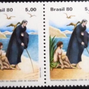 Par de selos postais do Brasil de 1980 José de Anchieta M PR
