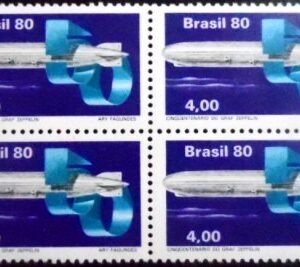 Quadra de selos postais do Brasil de 1980 Graf Zeppelin M QD