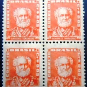 Quadra de selos postais do Brasil de 1954 Almirante Tamandaré 5 M QD