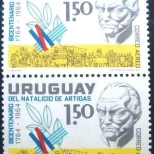 Par de selos postais Aéreos do Uruguai de 1965 General Jose Artigas