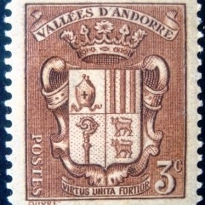 Selo postal da Andorra Francesa de 1936 Coat of Arms of Andorra 1