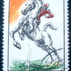 Selo postal da Romênia de 1992 Horse with Rider