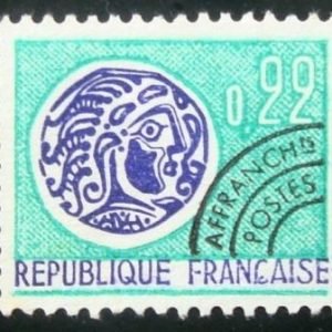 Selo postal da França de 1969 Gallic coin 22