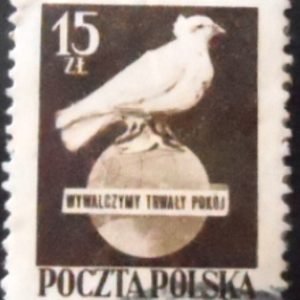 Selo postal da Polônia de 1950 Dove of peace on a globe