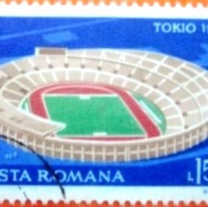 Selo postal da Romênia de 1979 Tokyo Stadium (1964)