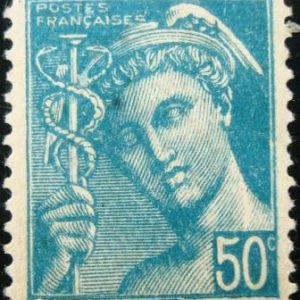 Selo postal da França de 1942 Mercury 50