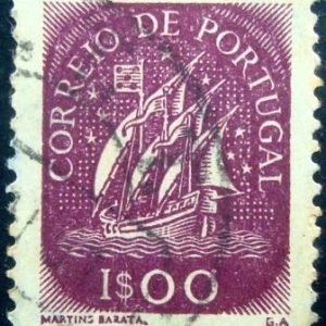 Selo postal de Portugal de 1948 Caravel 1$00