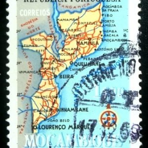 Selo postal de Moçambique de 1954 Map of Mocambique 1$