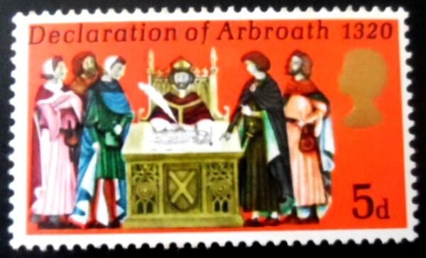 Selo postal do Reino Unido de 1970 Signing the Declaration of Arbroath M