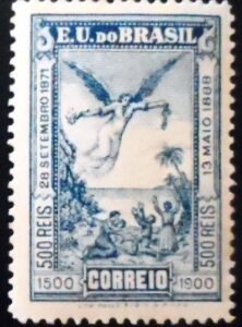 Selo postal do Brasil de 1900 Abolição da Escravatura M