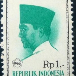 Selo postal da Indonésia de 1966 President Sukarno 1 Rp